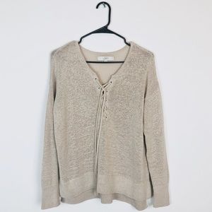 Loft Lace Up Lightweight Tan Sweater E6